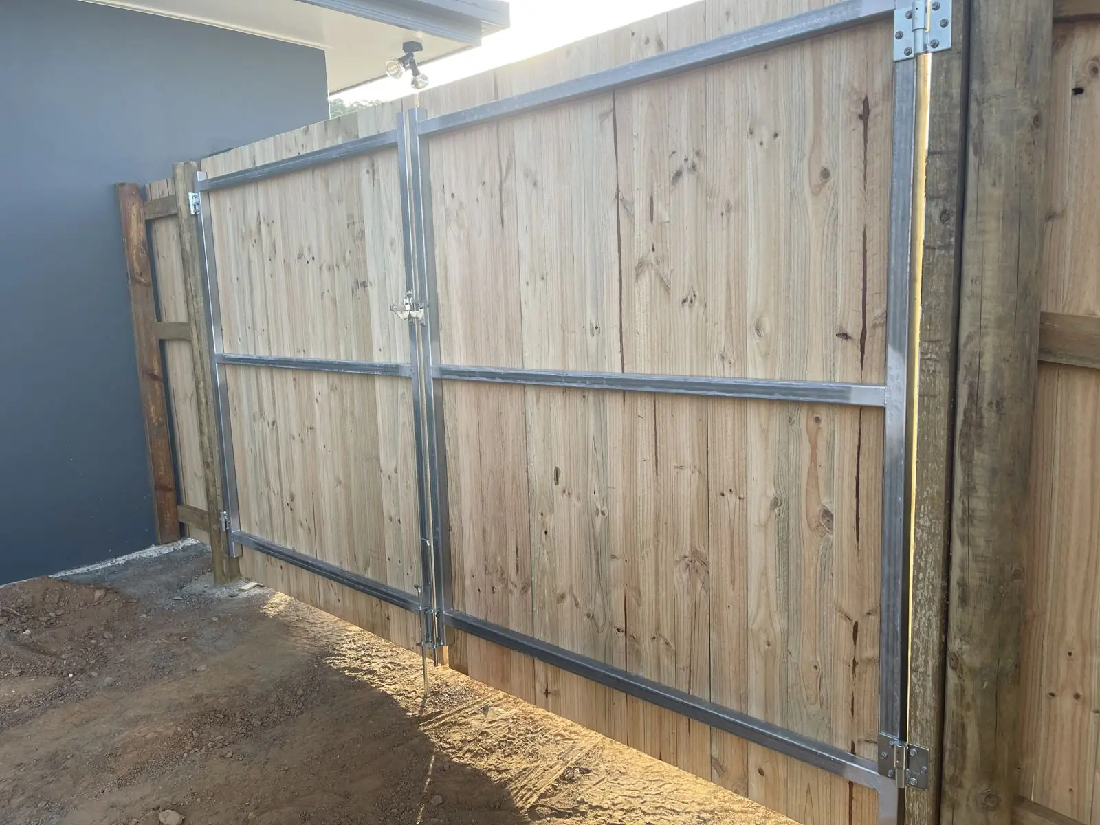 Steel-framed timber double gates